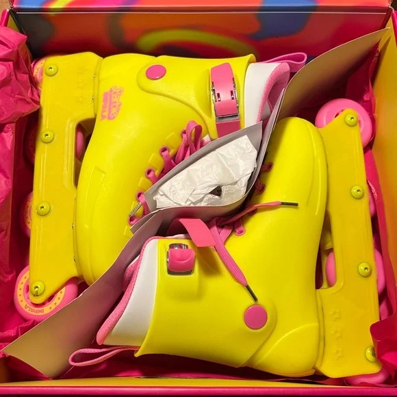 Impala Barbie Neon Yellow and Pink Roller Skates Size 8 - Picture 1 of 5